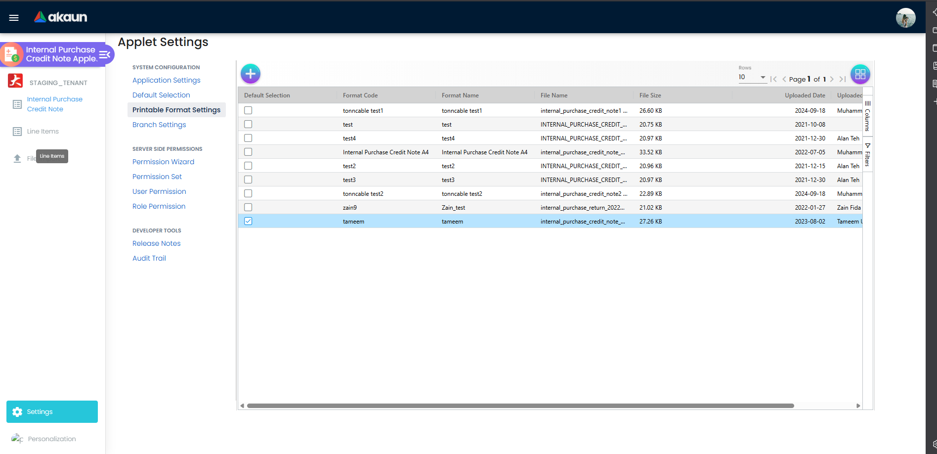 Printable Format Settings for purchase credit note layout