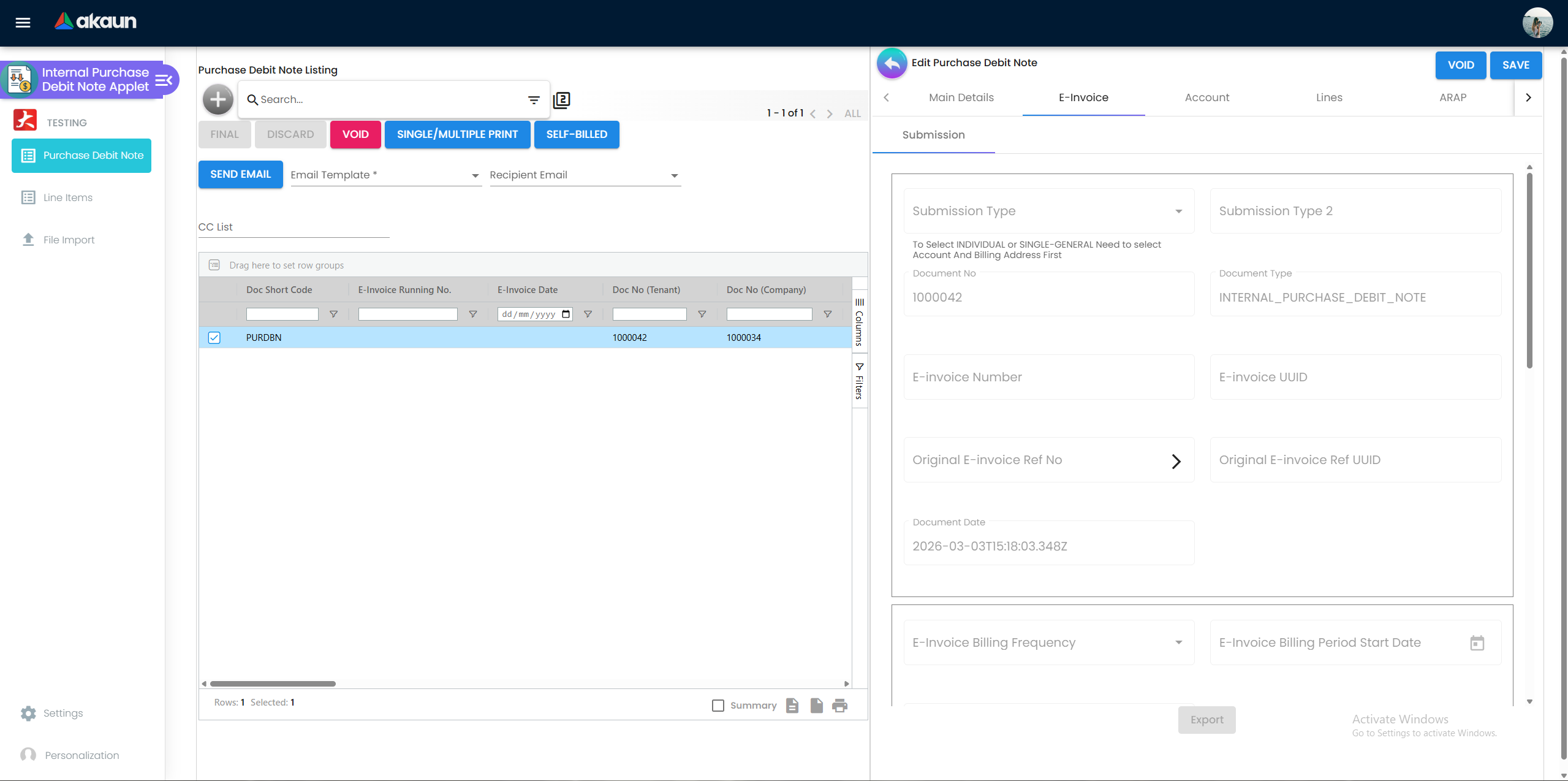 Purchase Debit Note Statutory Records