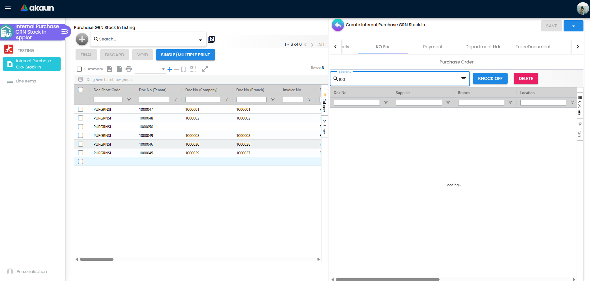 Path B: Knock-Off from Purchase Order