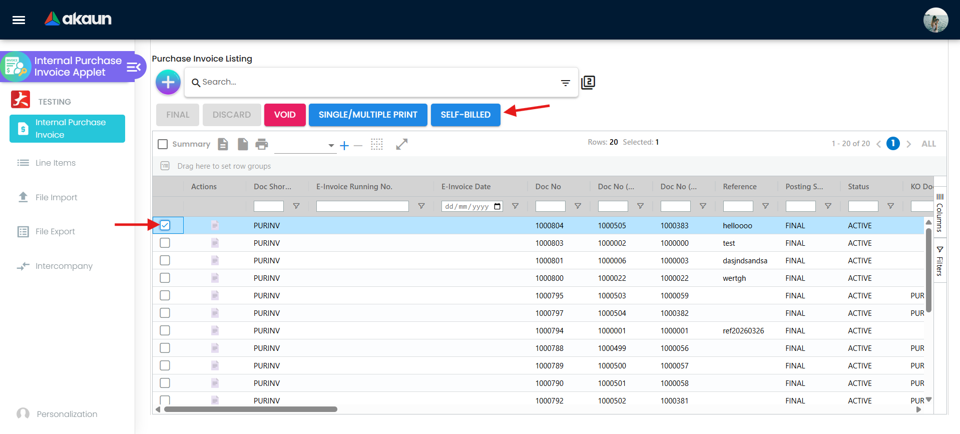 Self-Billed E-Invoice workflow in purchase invoice