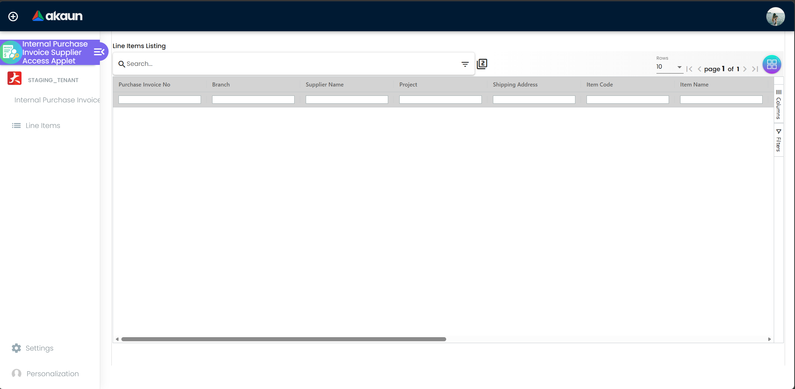 Line Items view showing itemized breakdown of the purchase