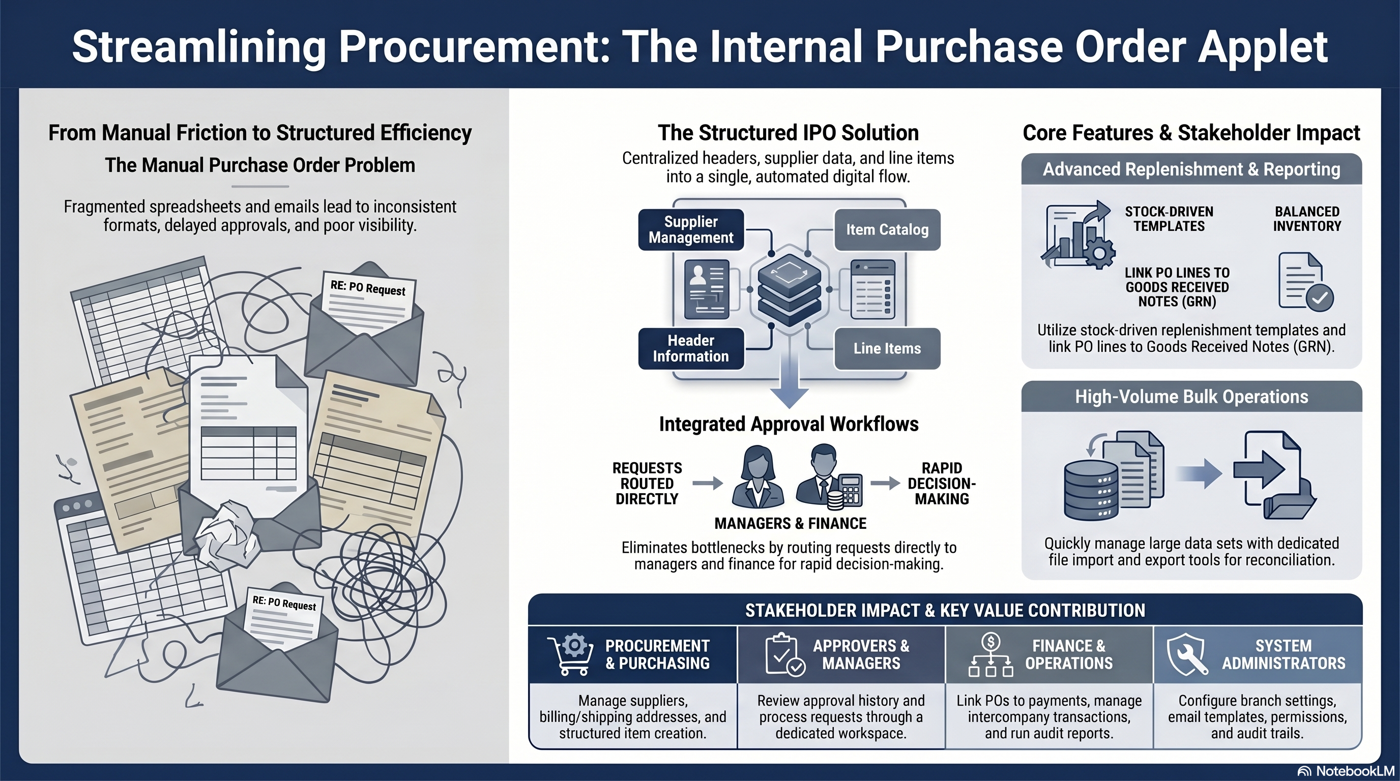 Purchase Order (Internal) Applet overview — procurement flow from request through approval