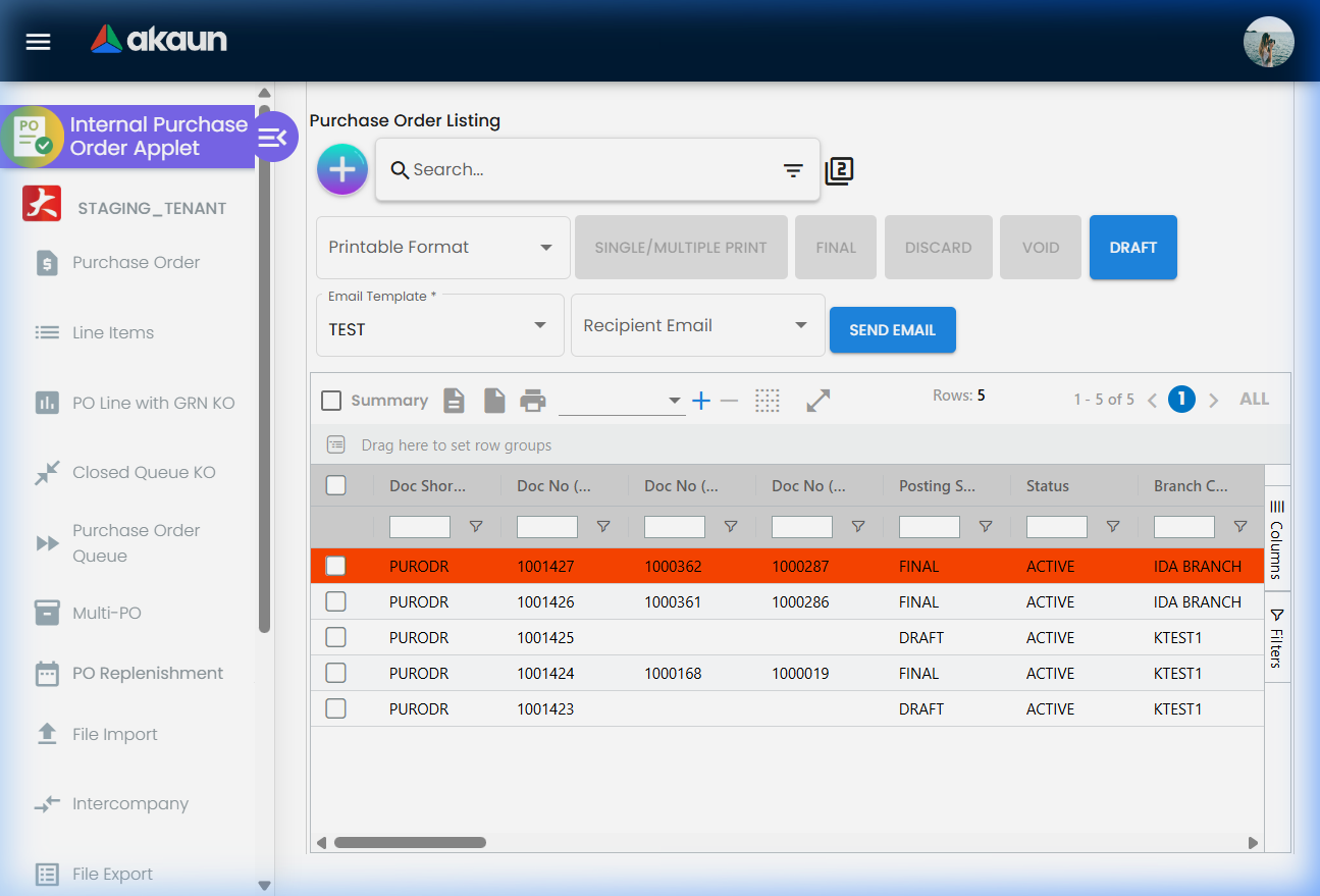 Supplier Access Main Listing