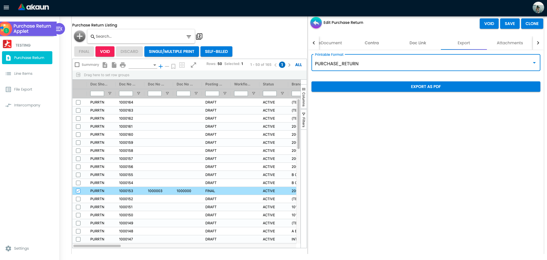 Export Tab
