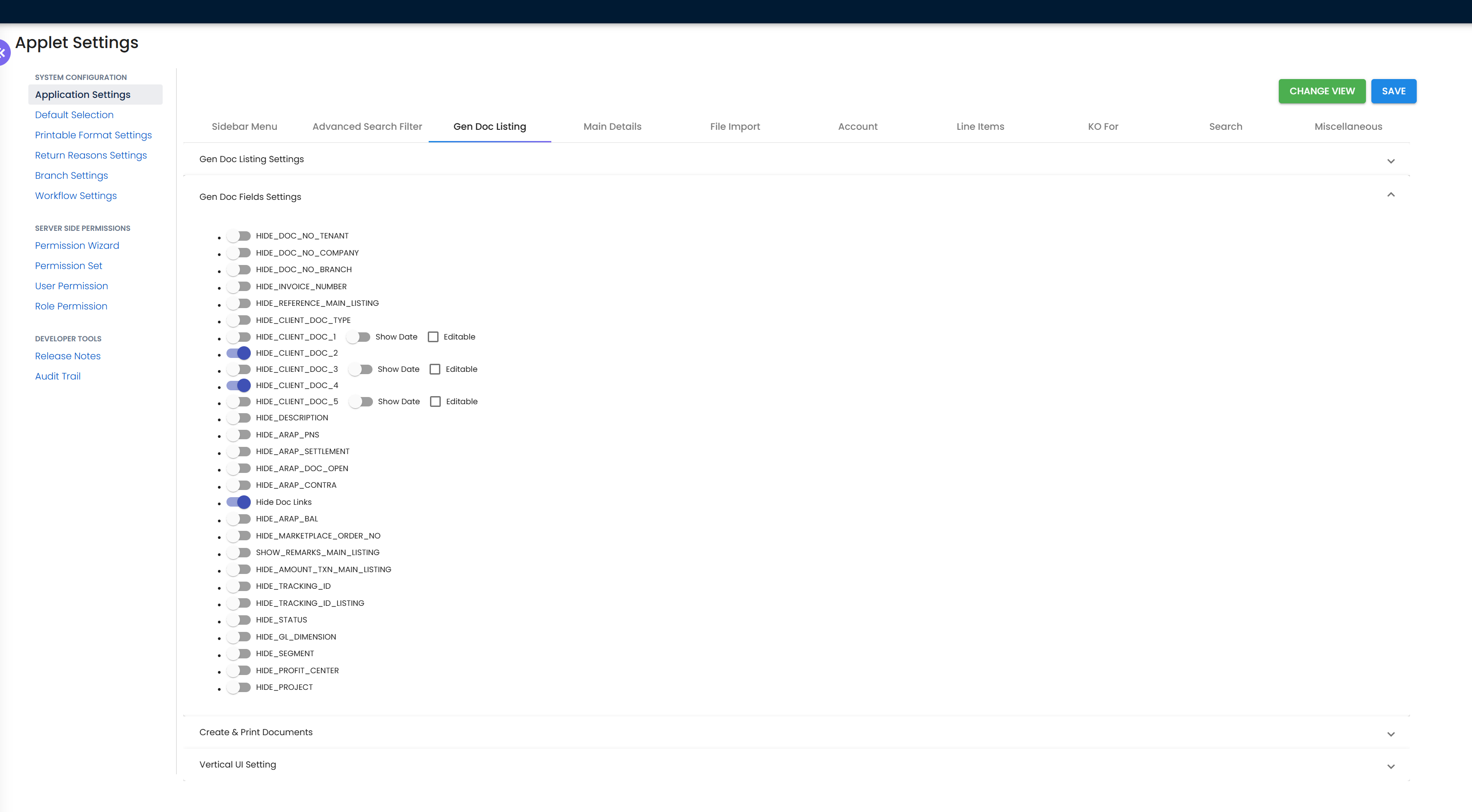 Applet Settings Dashboard