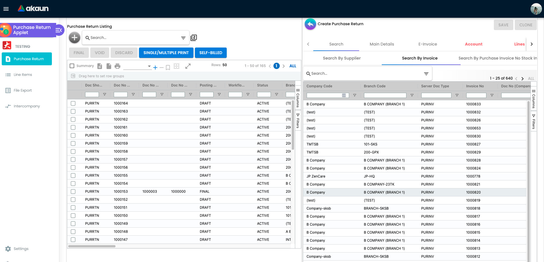 Search Tab — Search By Invoice