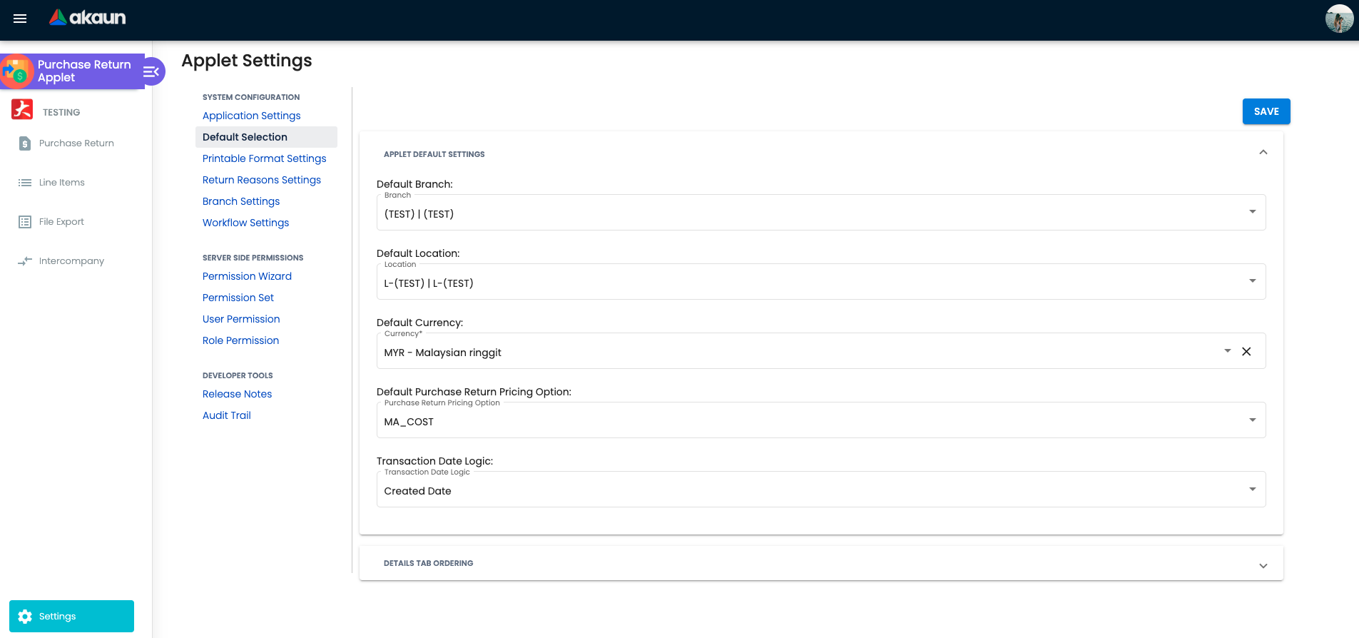 Default Selection Settings