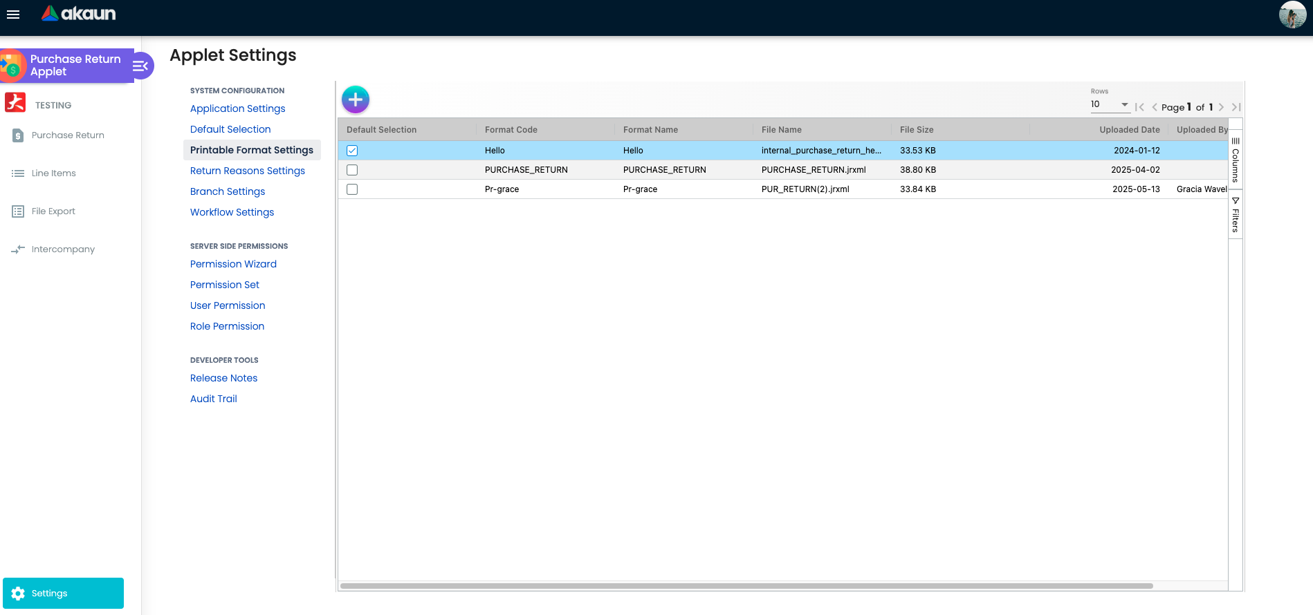 Printable Format Settings