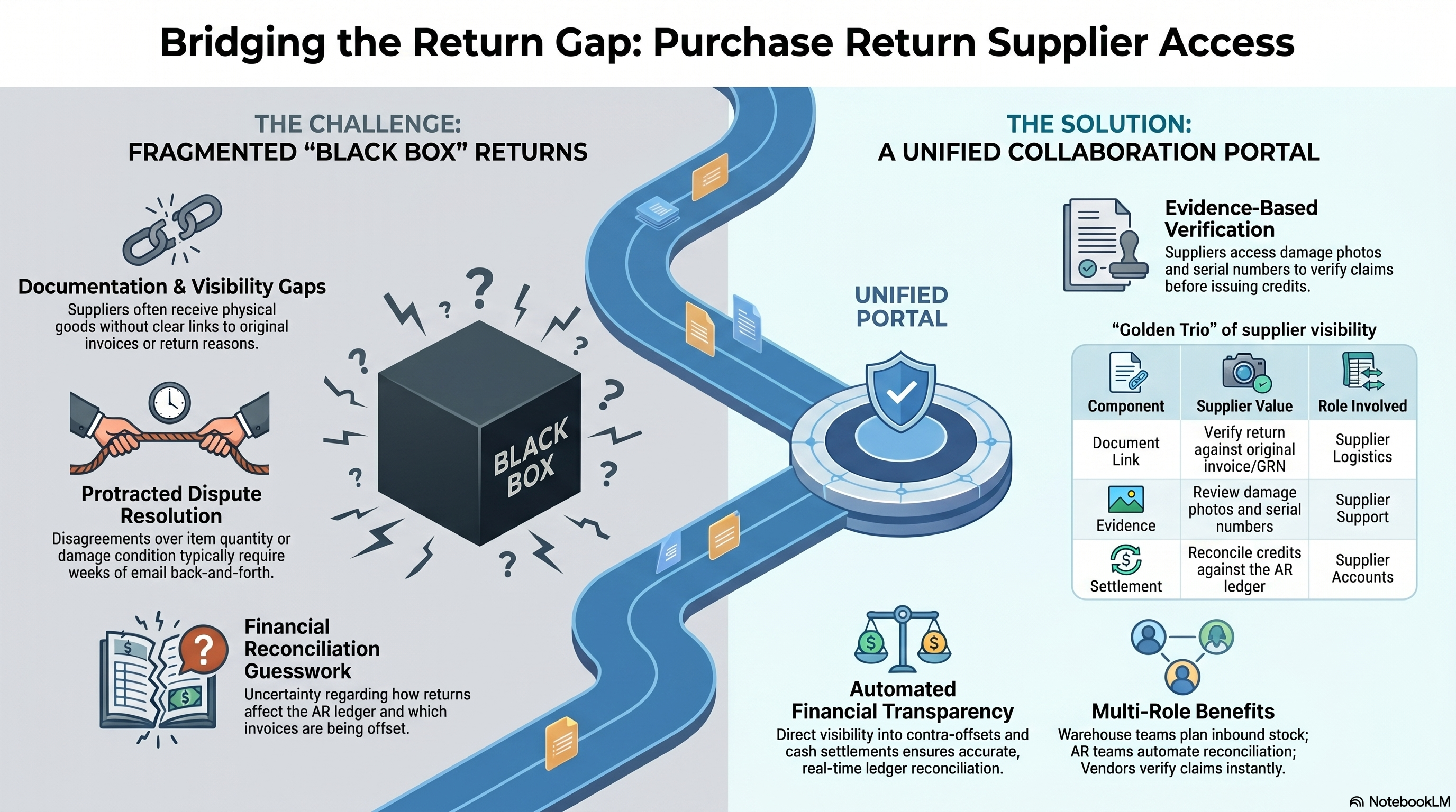 Bridging the Gap: The Supplier Access Portal - showing the flow from Client Return to Supplier Credit