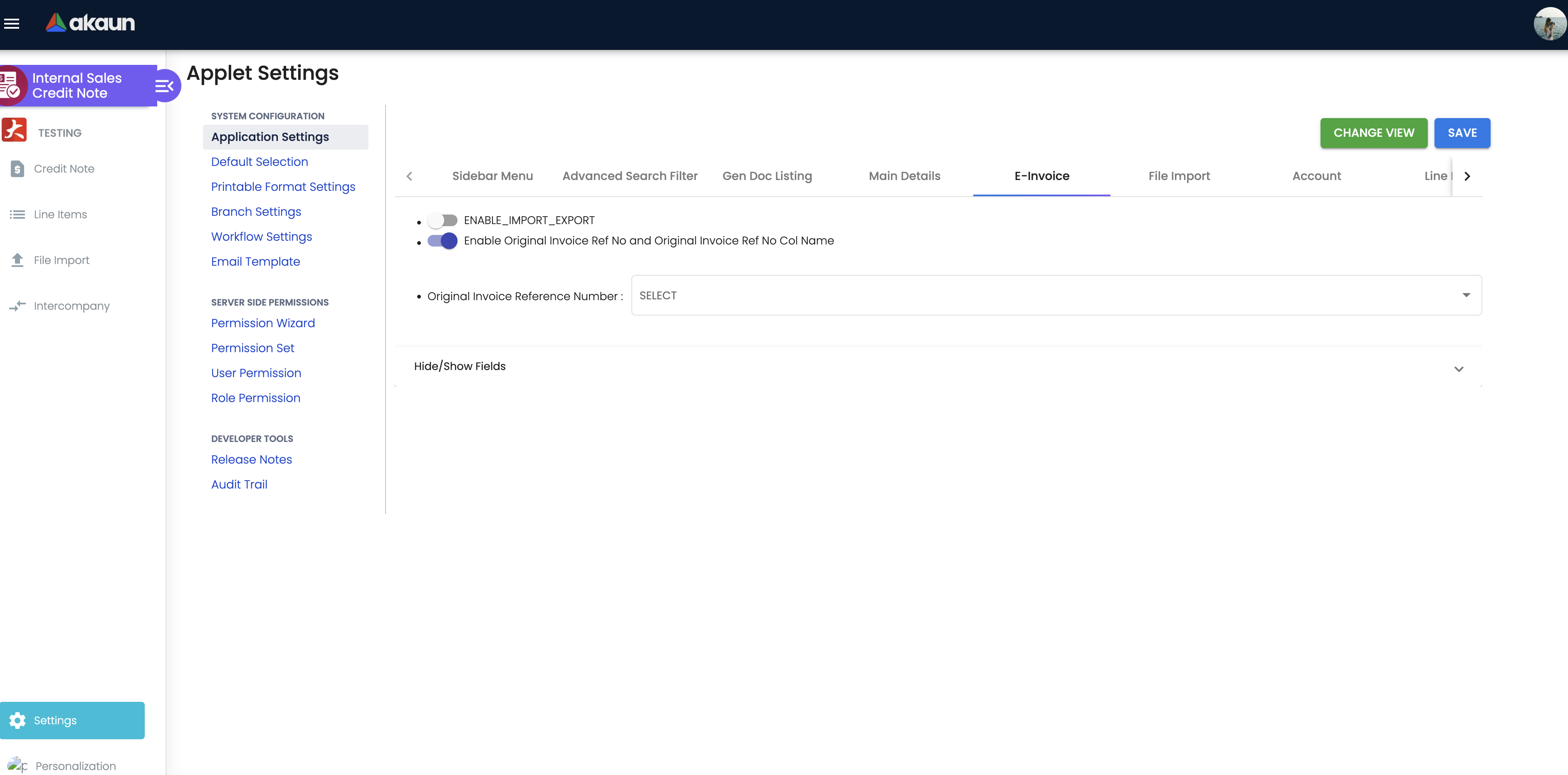 App Settings - E-Invoice