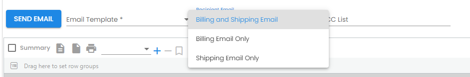 Sales Debit Note SEND EMAIL toolbar controls