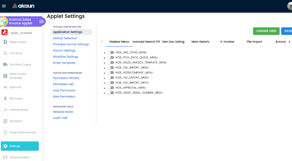 File Export Data Customization Drawer