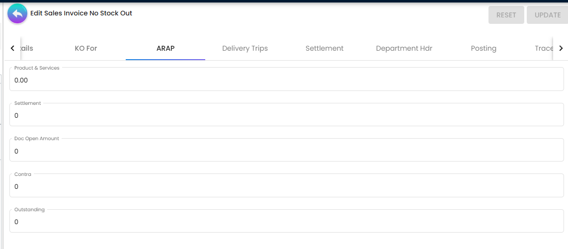 ARAP Tab - accounts receivable balance and settlement tracking