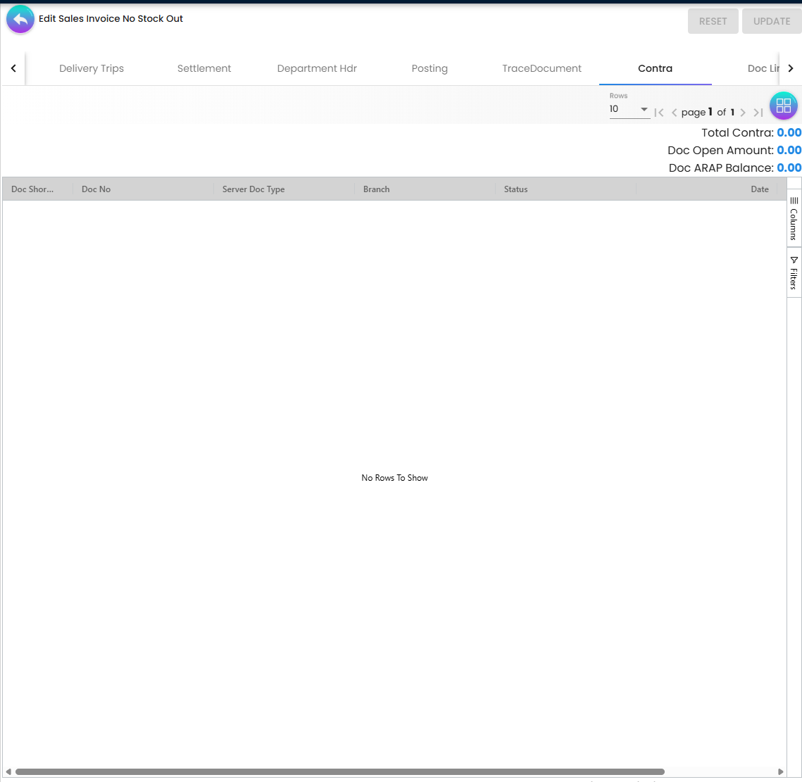 Contra Tab - offsetting balances against other documents