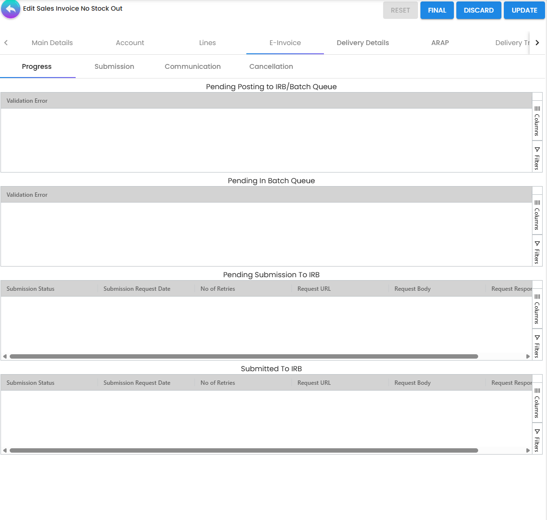 E-Invoice Progress - LHDN submission pipeline tracking
