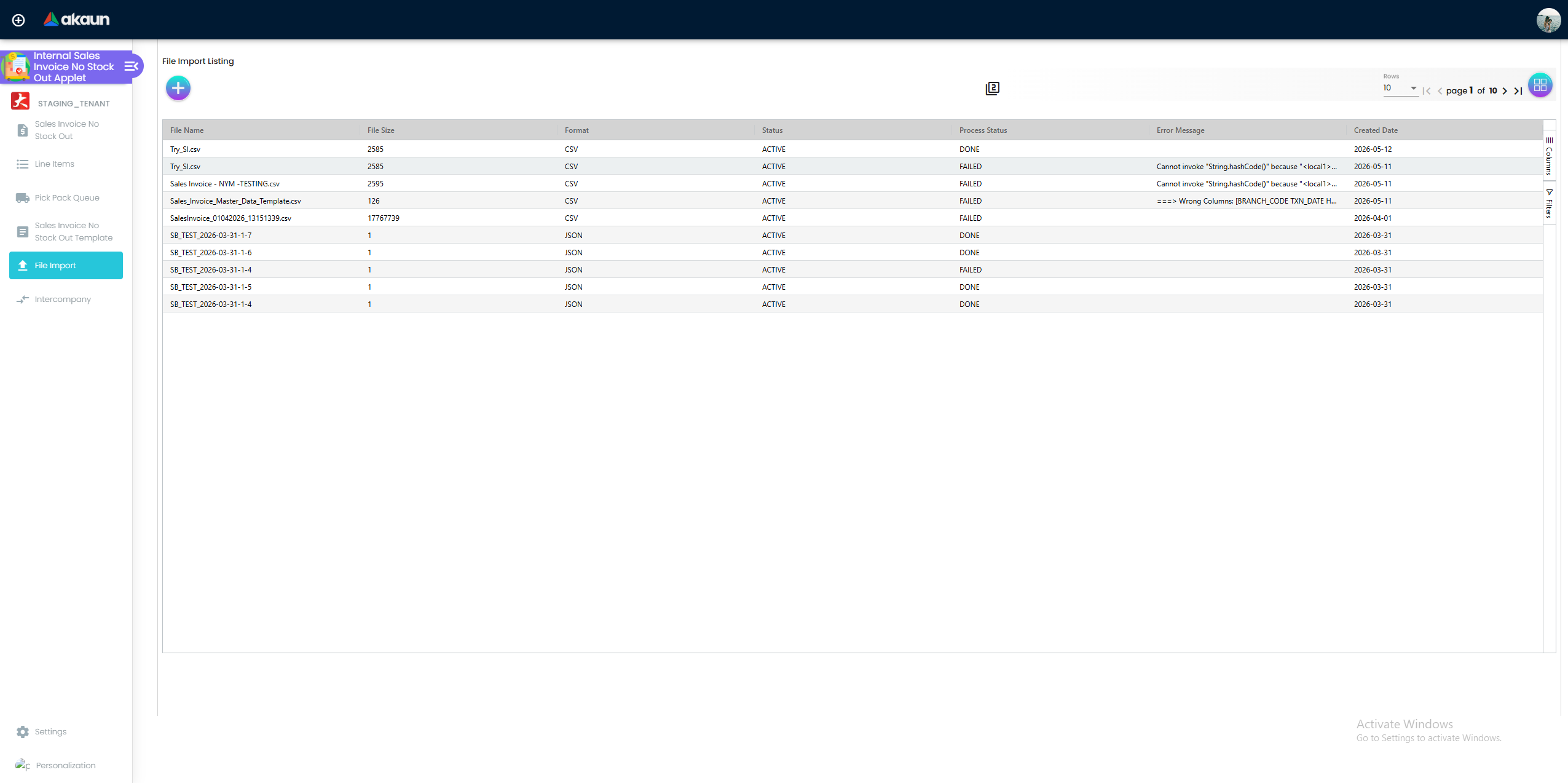 File Import Listing - history of bulk upload batches