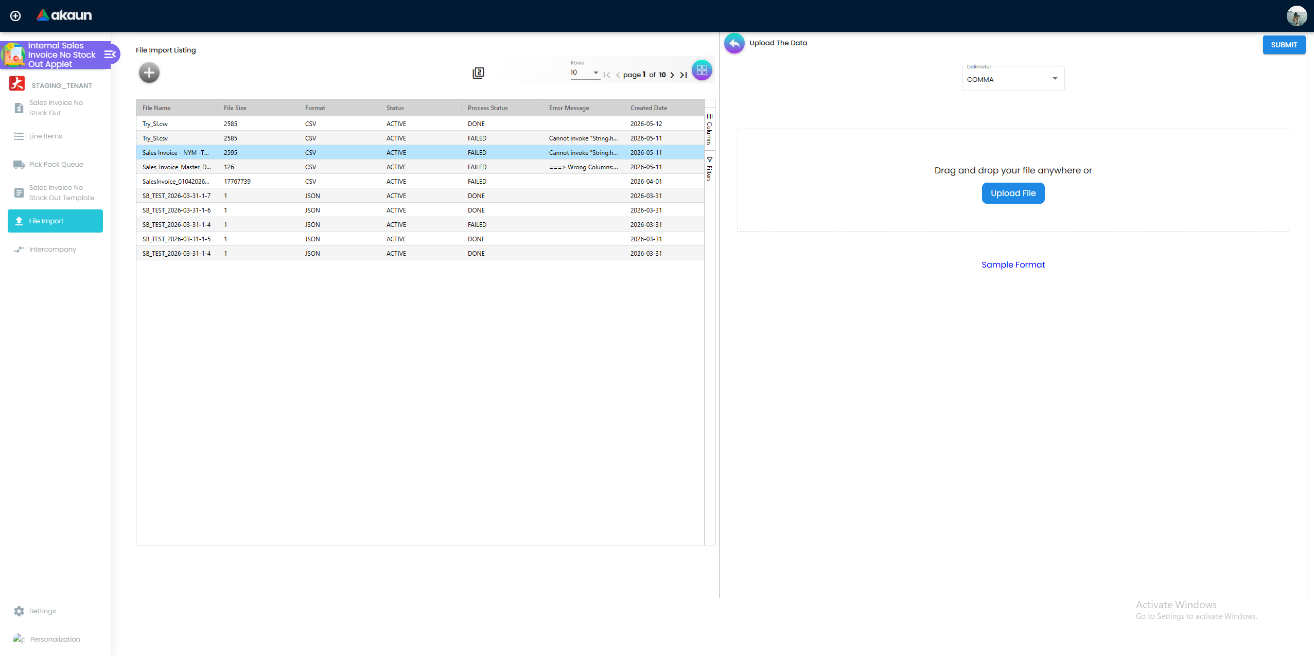 File Upload Interface - bulk processing via CSV