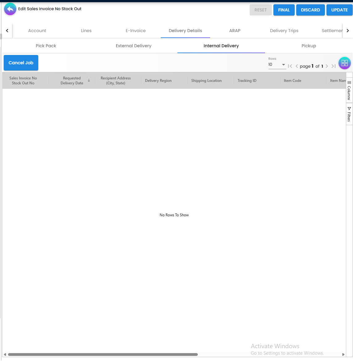 Internal Delivery Listing - tracking company fleet dispatches