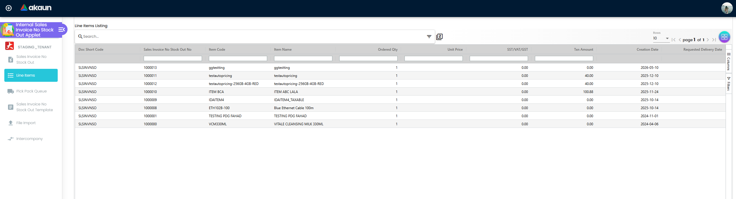 Line Items Listing - cross-document audit of all billed services