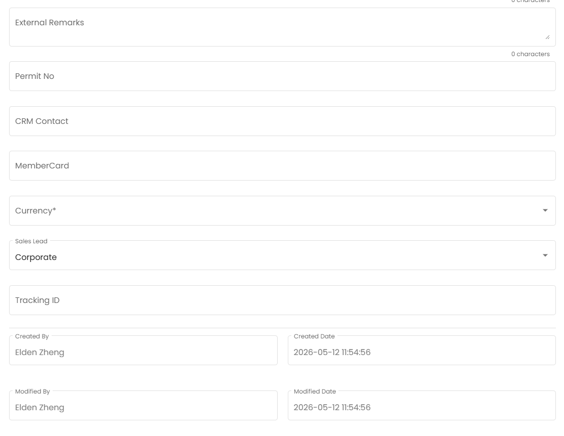 Main Details Tab (Section 3) - internal and external remarks