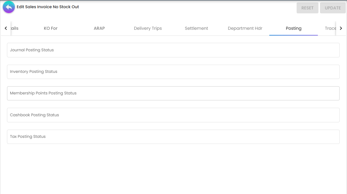 Posting Tab - real-time financial synchronization status