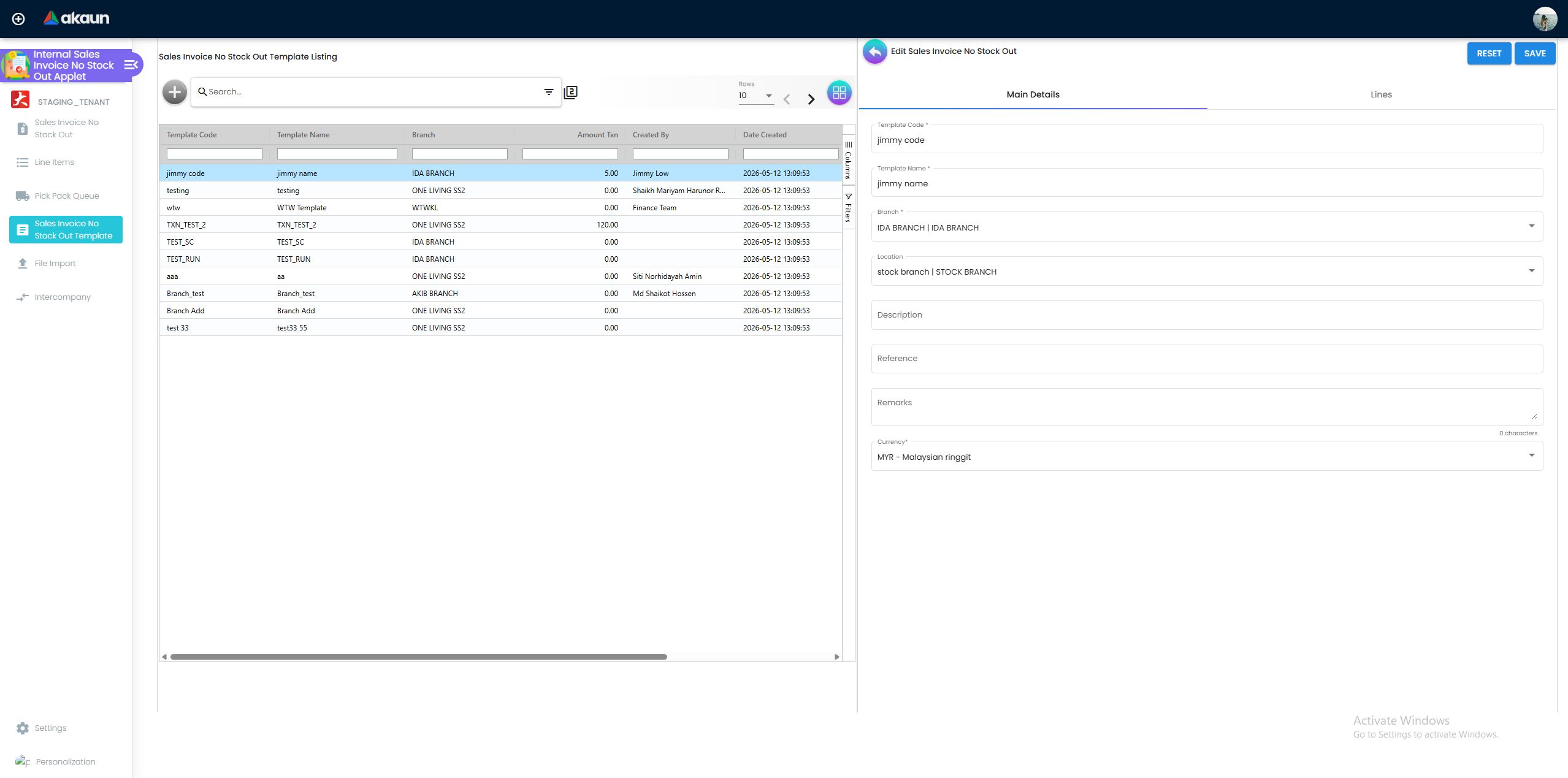 Template Listing - managing recurring billing shortcuts
