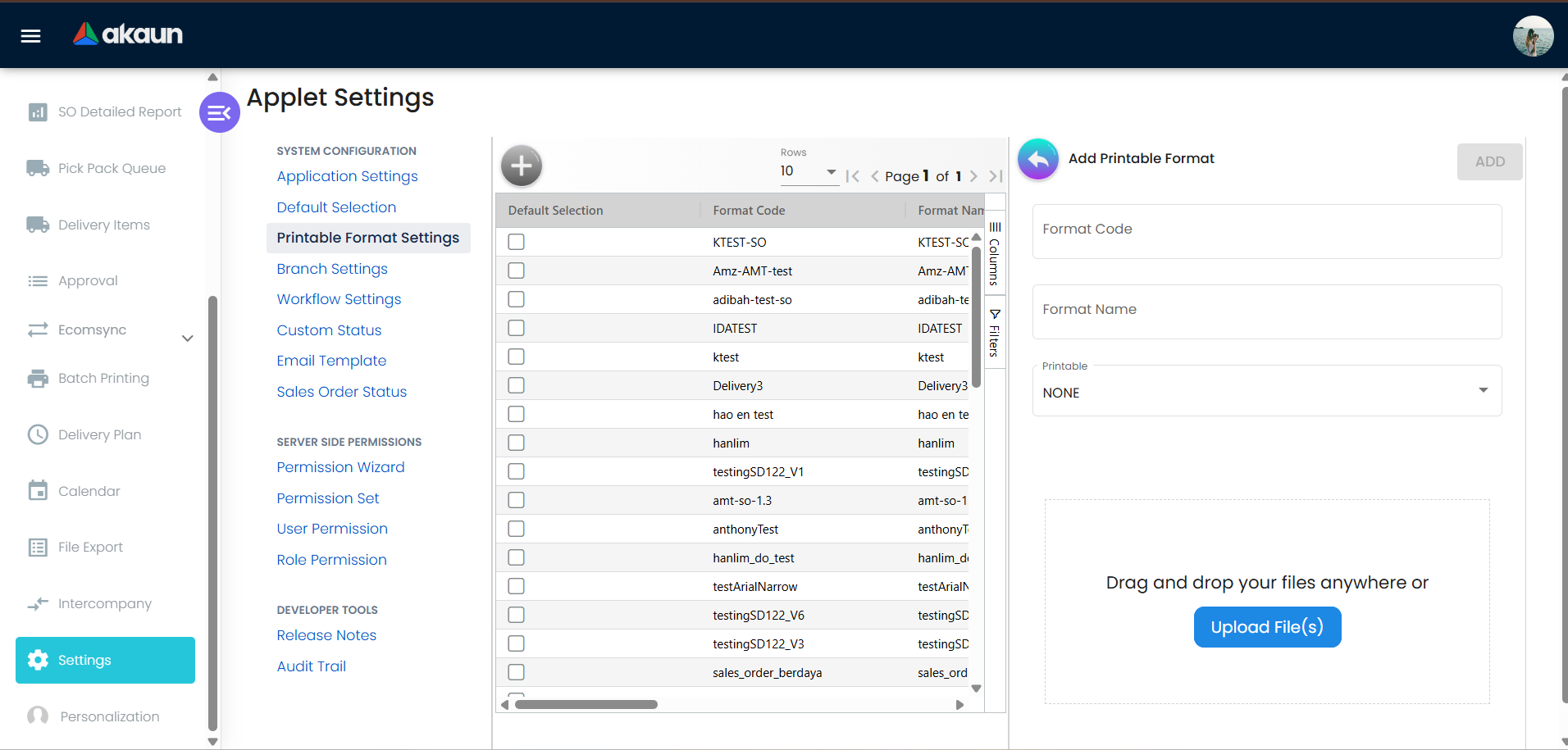 新增 printable format 设置