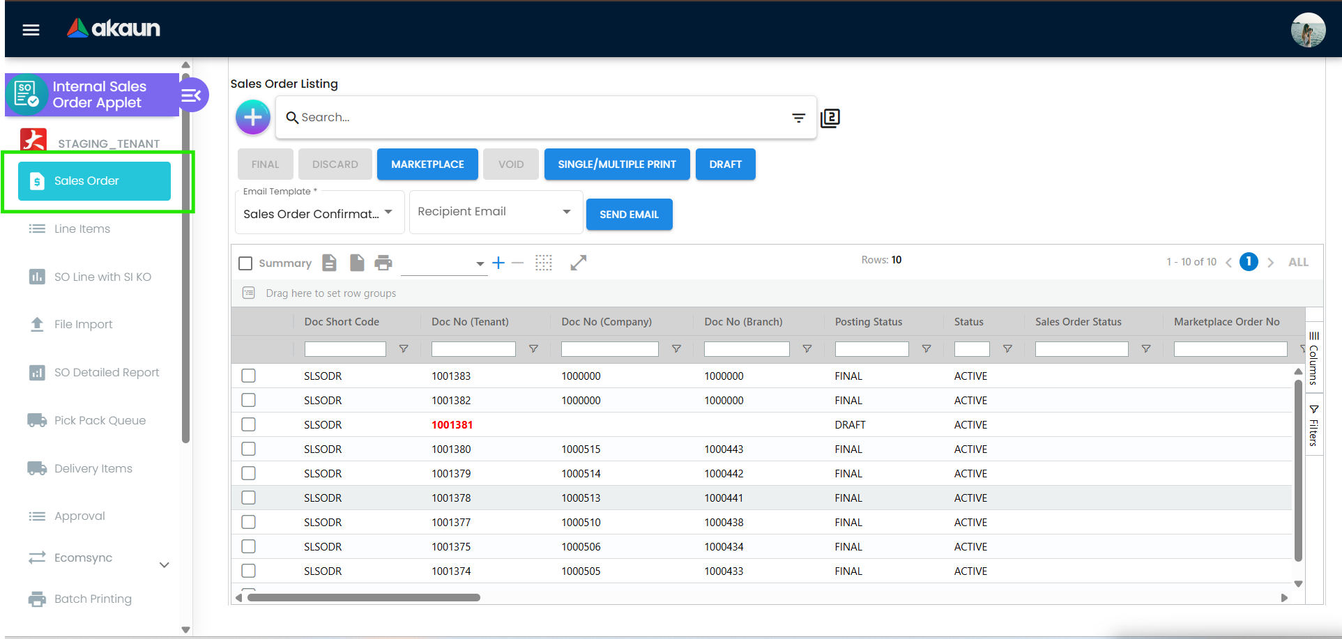 Sales Order 子菜单