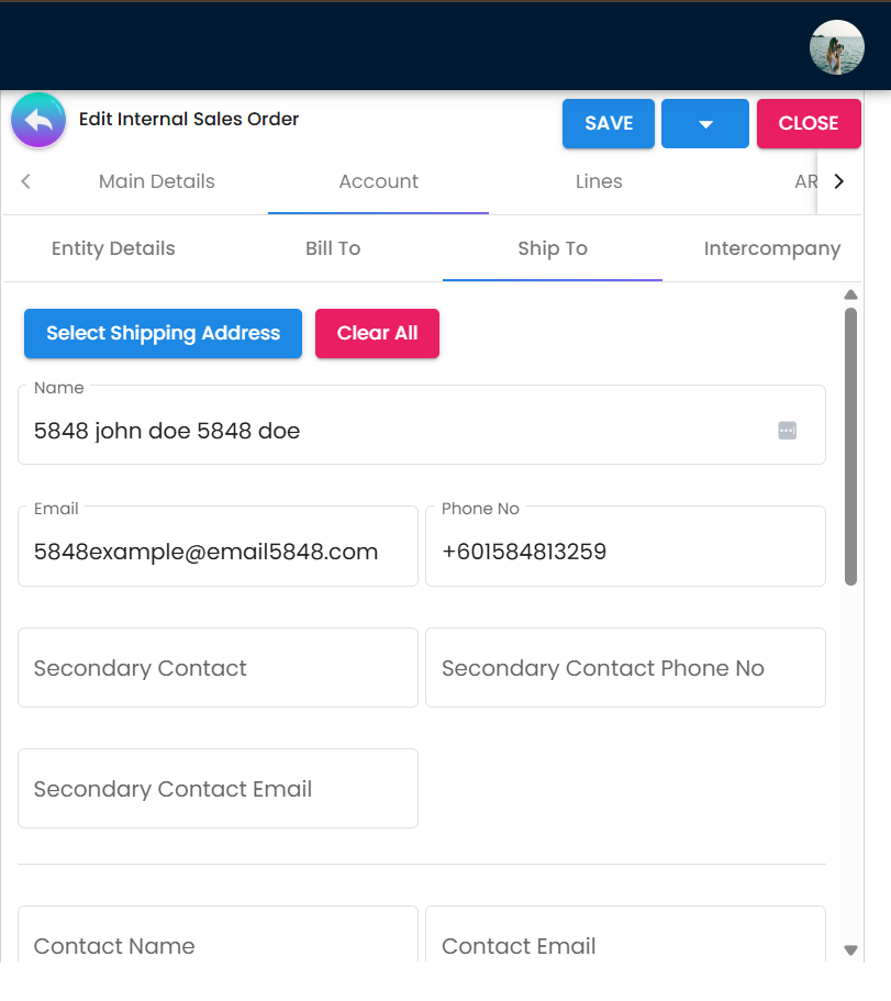 Ship To 中的 Delivery Details 输入