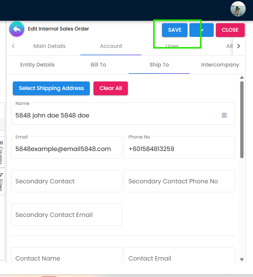 保存 sales order 的按钮