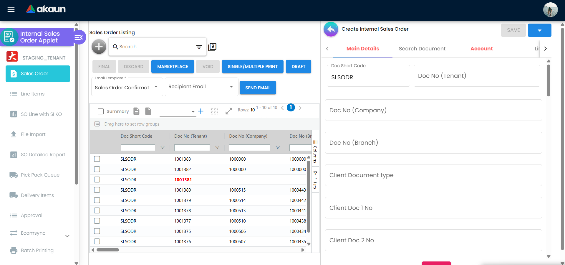 Sales Order 小程序创建表单
