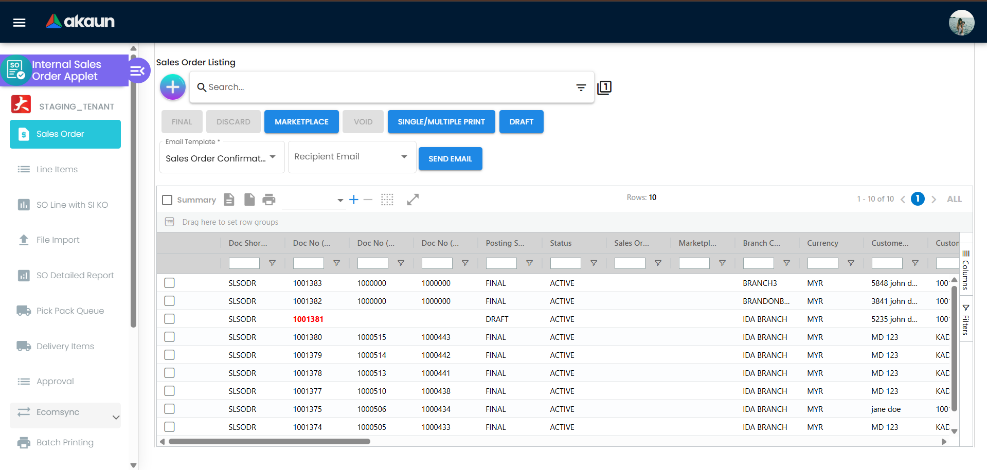 Sales Order 主列表页面