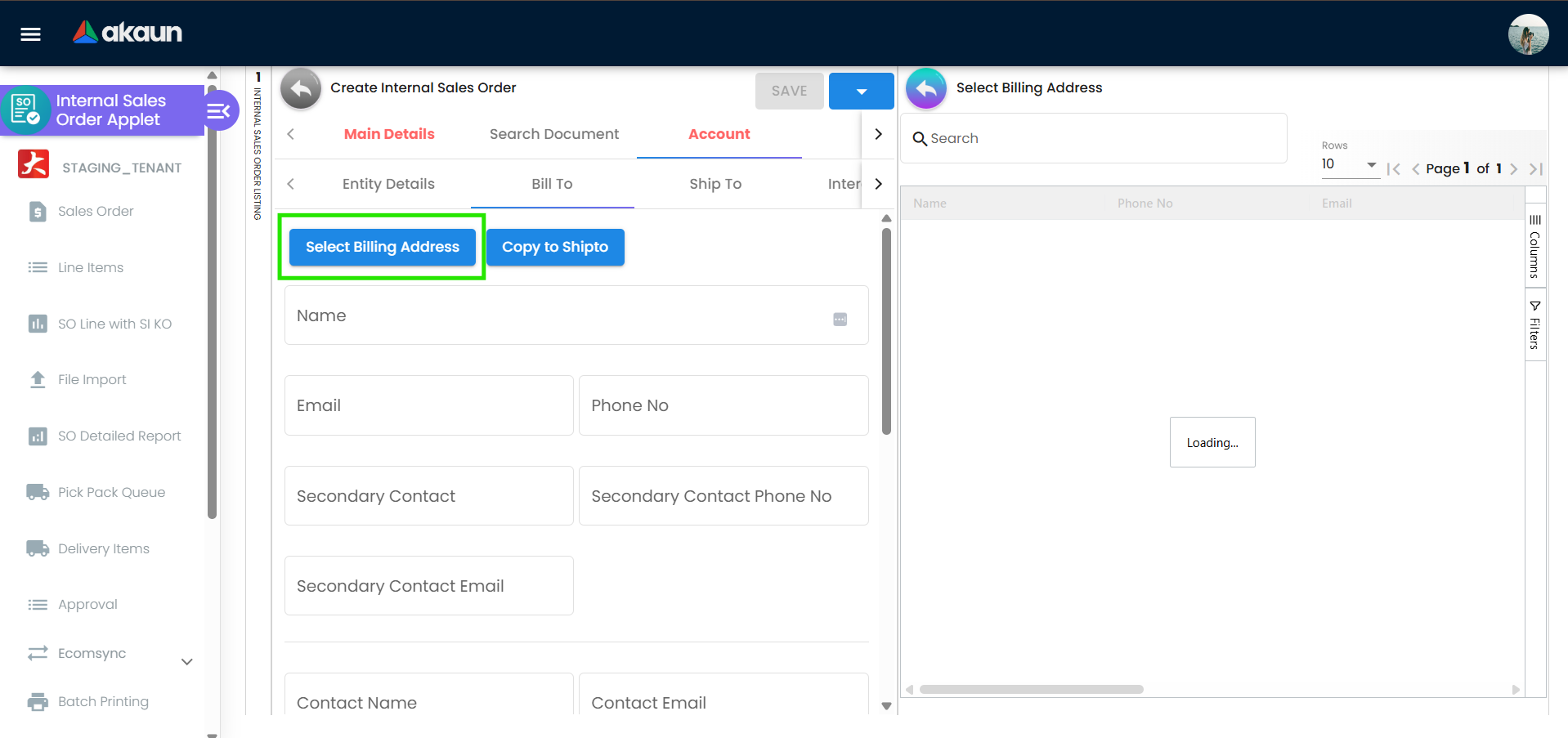 Select Billing 按钮