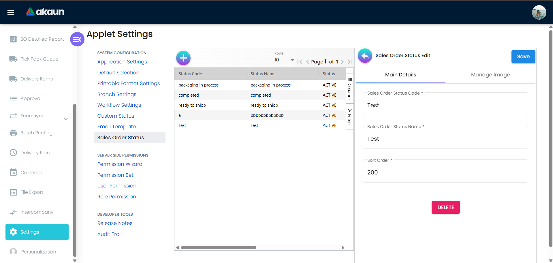 新增或编辑 Sales Order Status