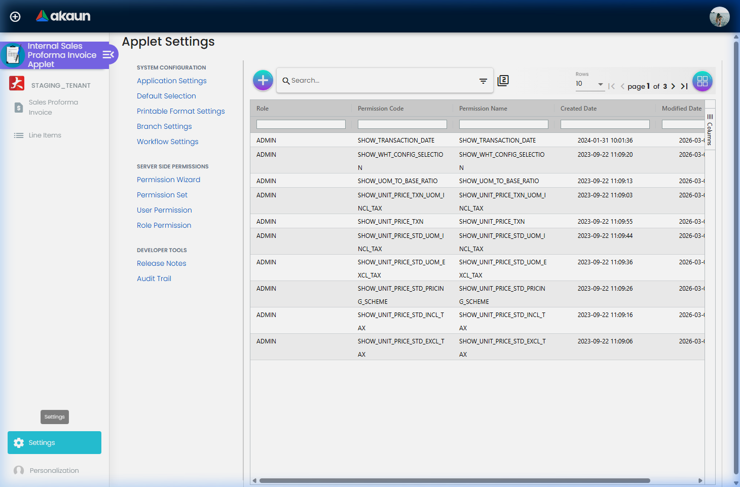 Applet Settings Page