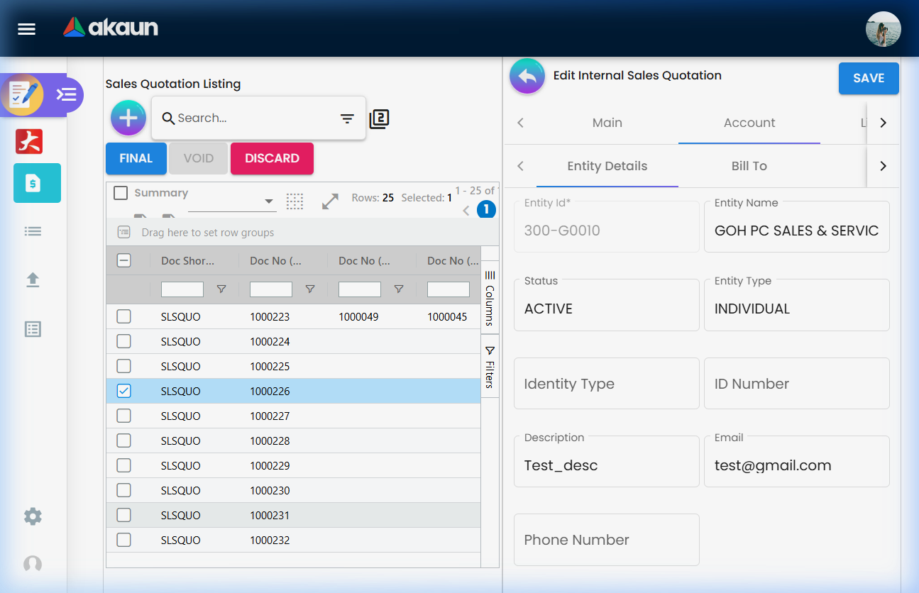 Edit quotation form with pre-filled data