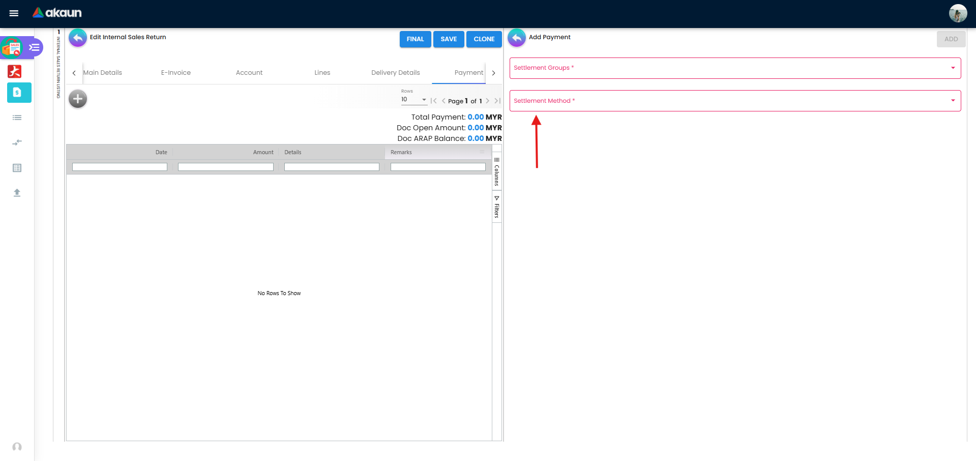 Finance Process Settlement - Settlement Methods