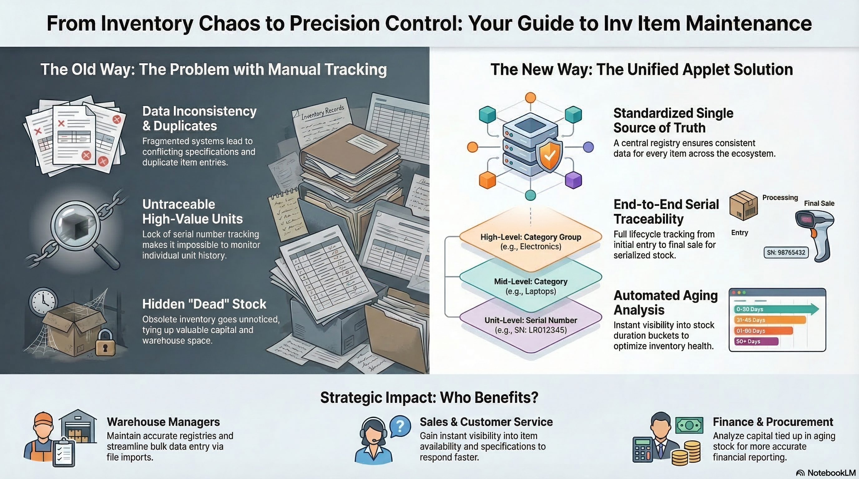 From Inventory Chaos to Precision Control: Your Guide to Inv Item Maintenance - comparing the challenges of manual tracking with the unified applet solution