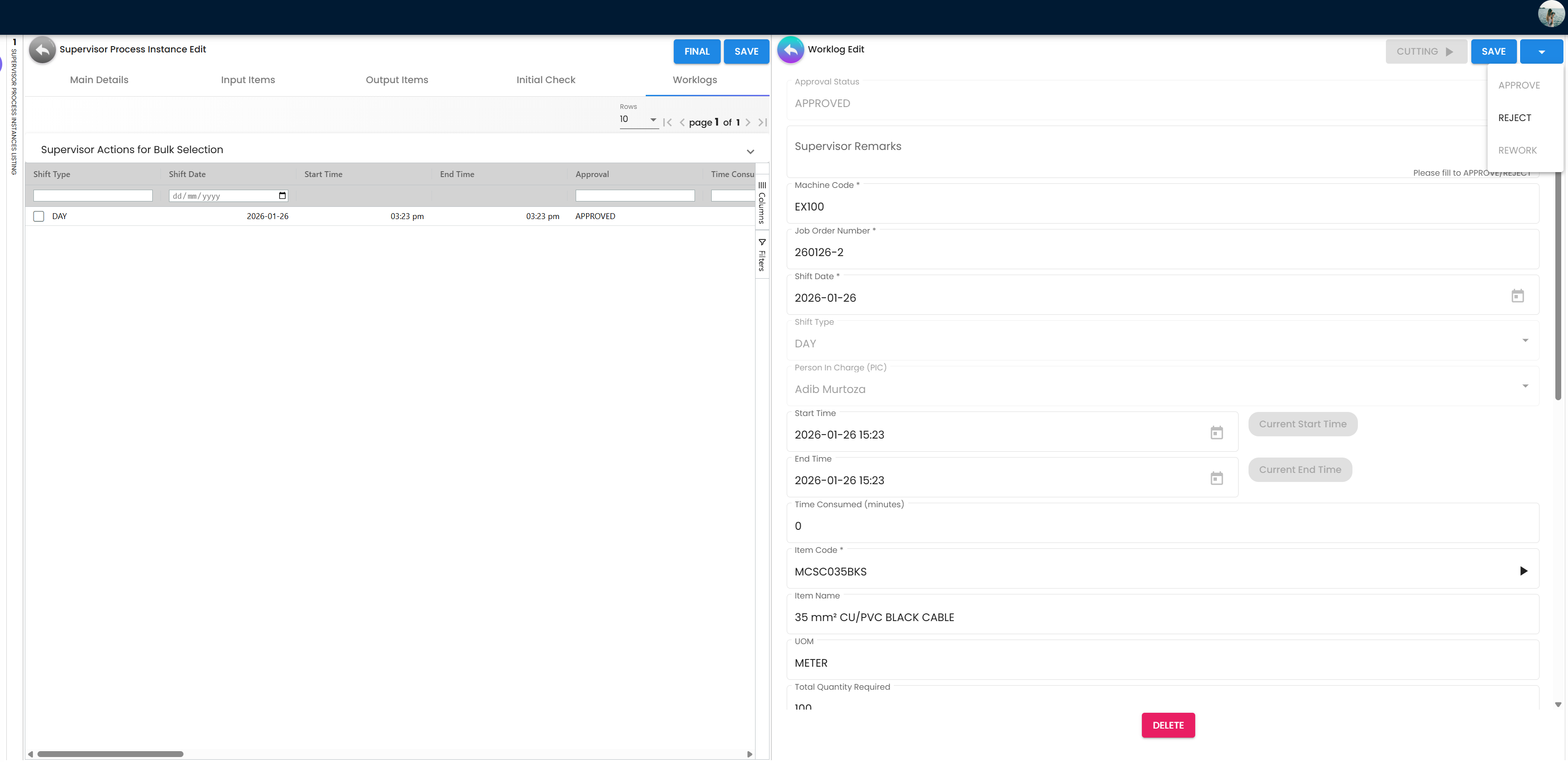 Supervisor PI Worklog Approval