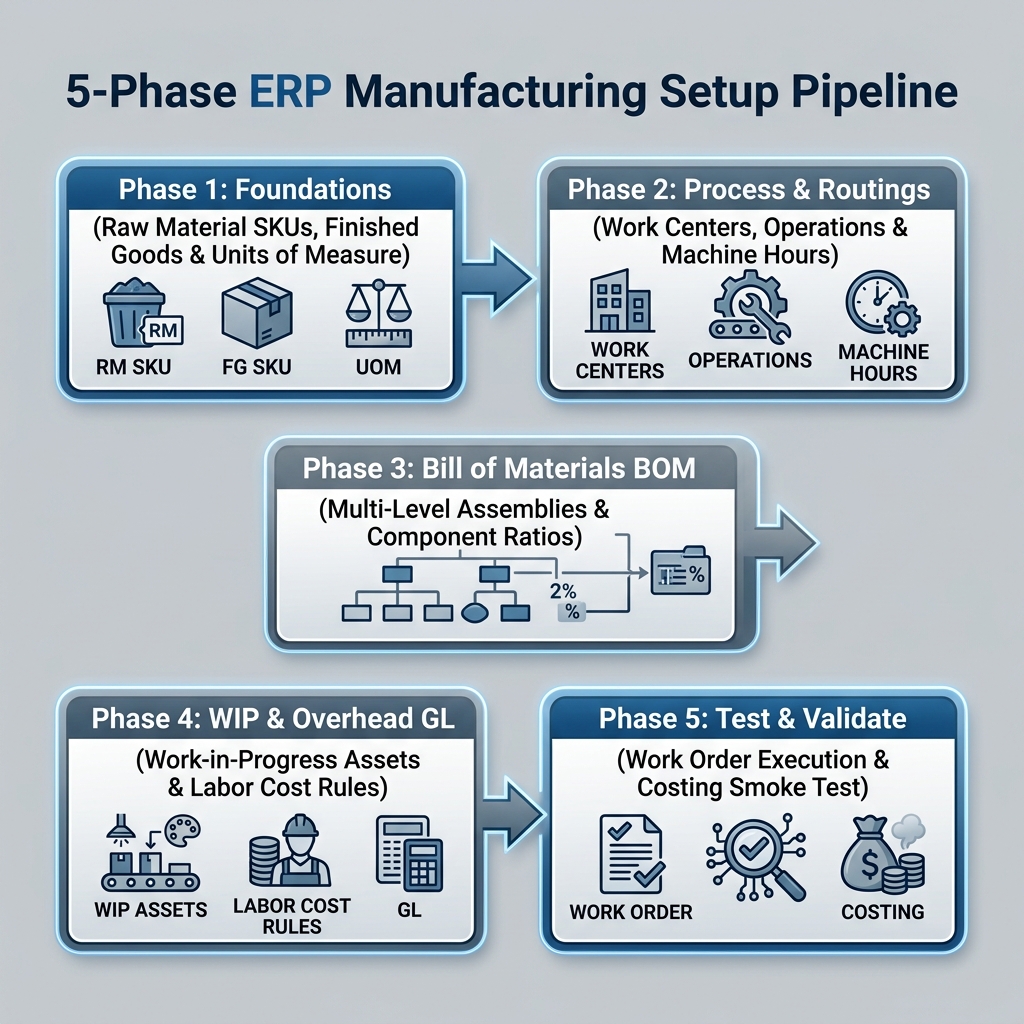 5-Phase ERP Manufacturing Setup Pipeline