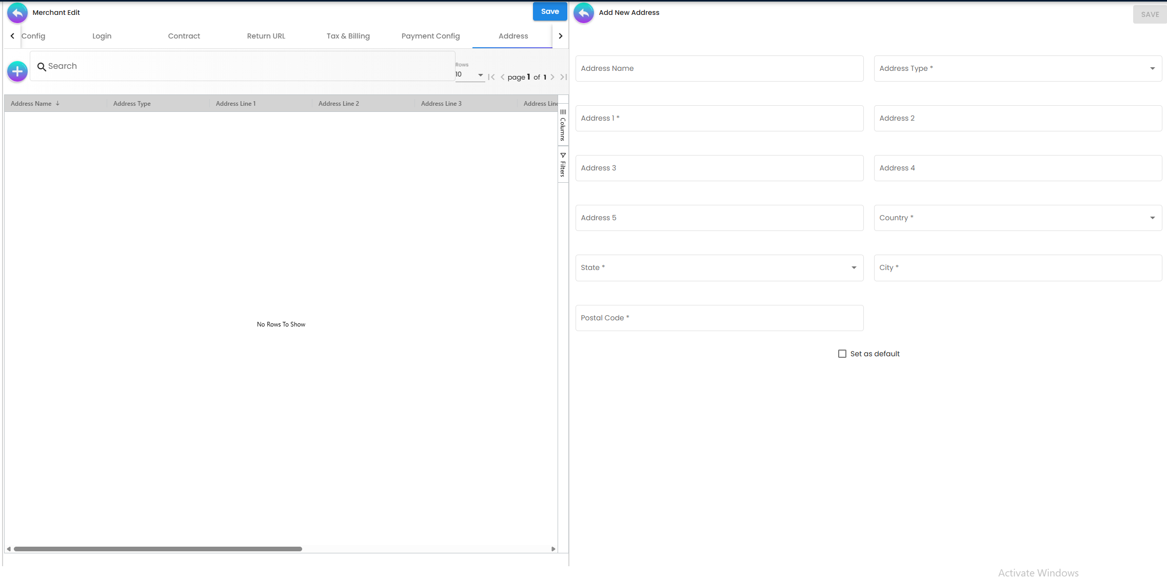 Merchant Address Tab - management of multiple office and billing locations