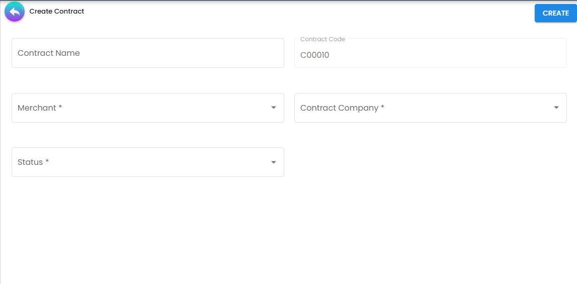 Create Contract Form - defining commercial terms for a merchant-company pair