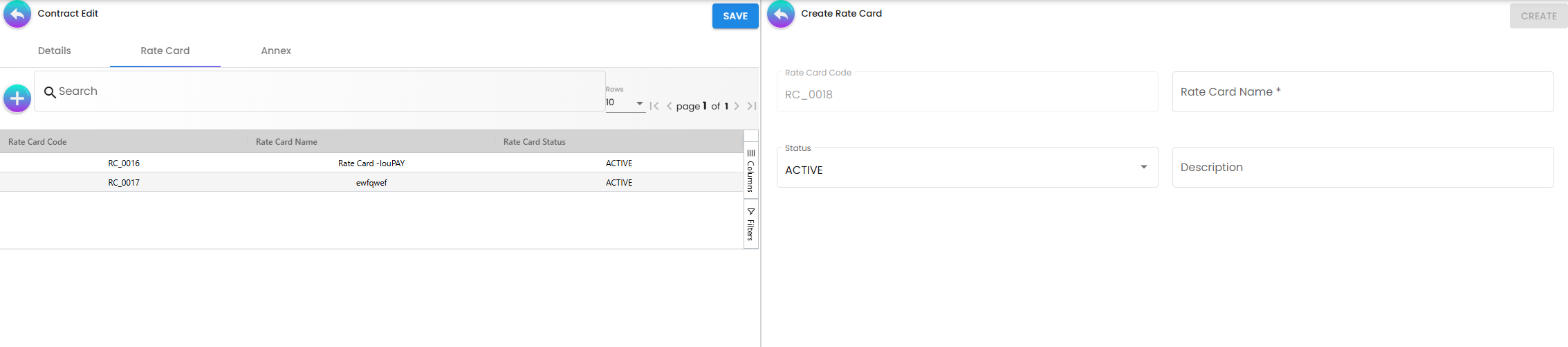 Contract Rate Card - pricing schedule for payment channel fees