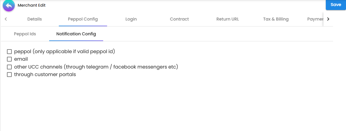 Notification Config Tab - delivery channel settings for e-invoice alerts