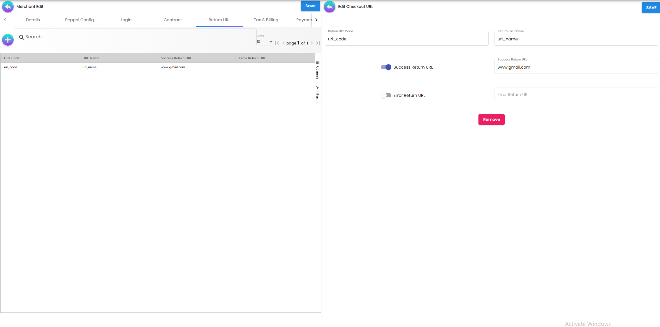 Return URL Tab - configuration for post-payment redirection
