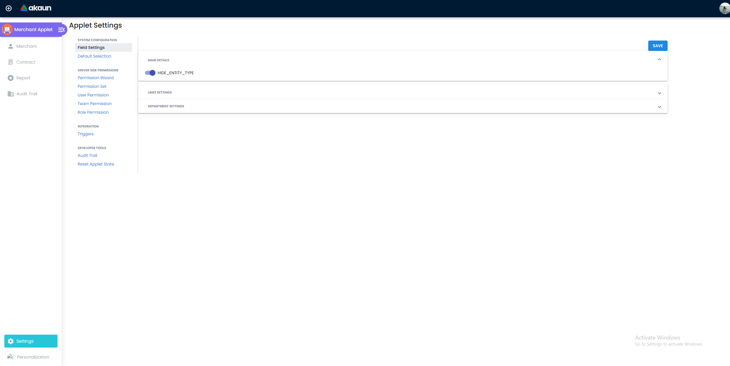 Applet Settings - system-wide field visibility and permission controls