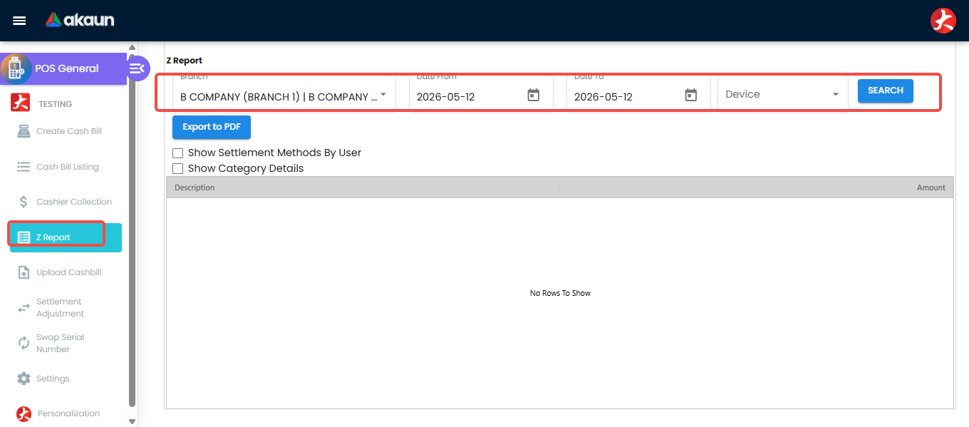 Search Z-Report