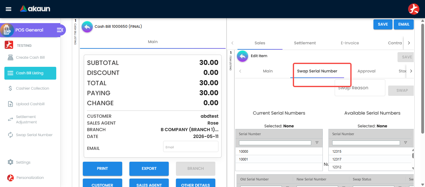 Swap Serial Number Tab