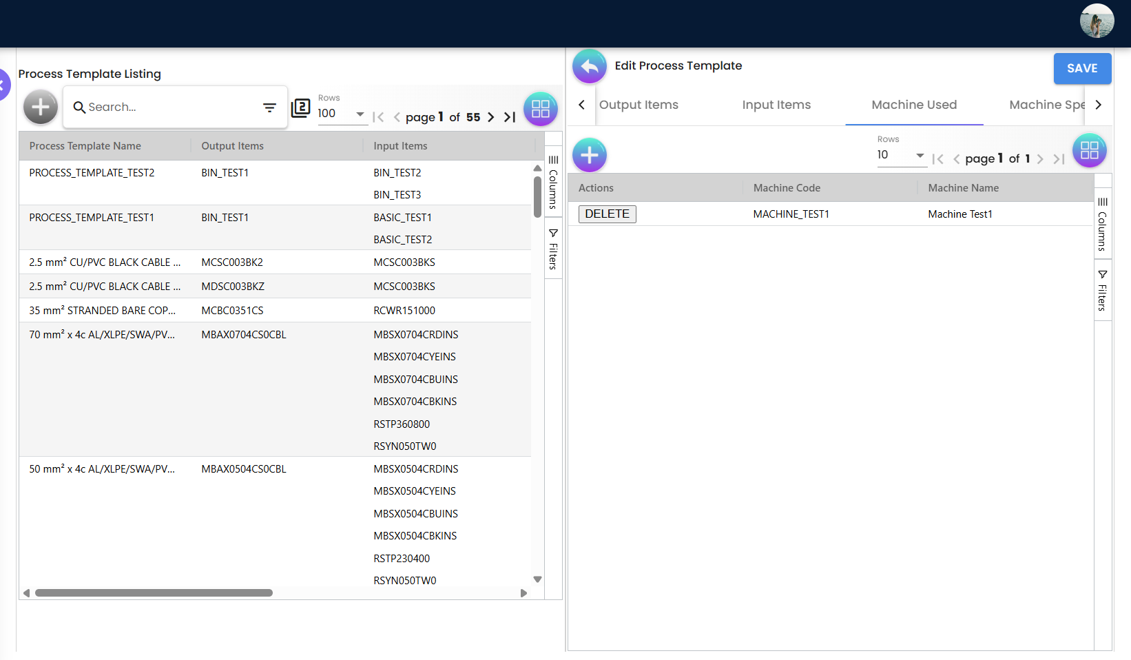 Process Template Machine Used
