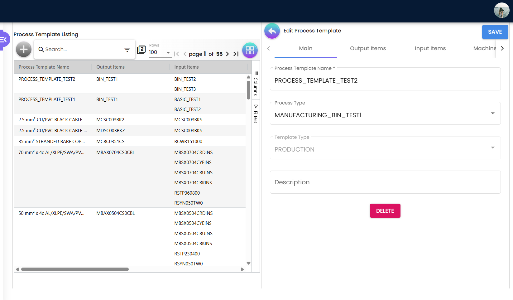 Process Template Main Details
